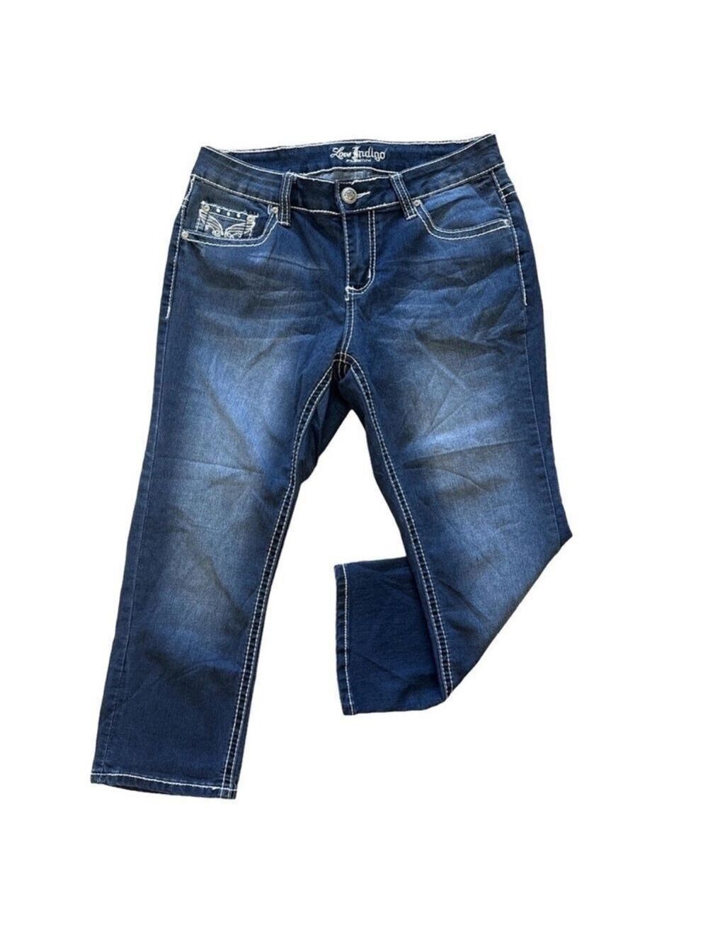 Love Indigo Premium Mid Rise Embellished Capri Jeans Size 6